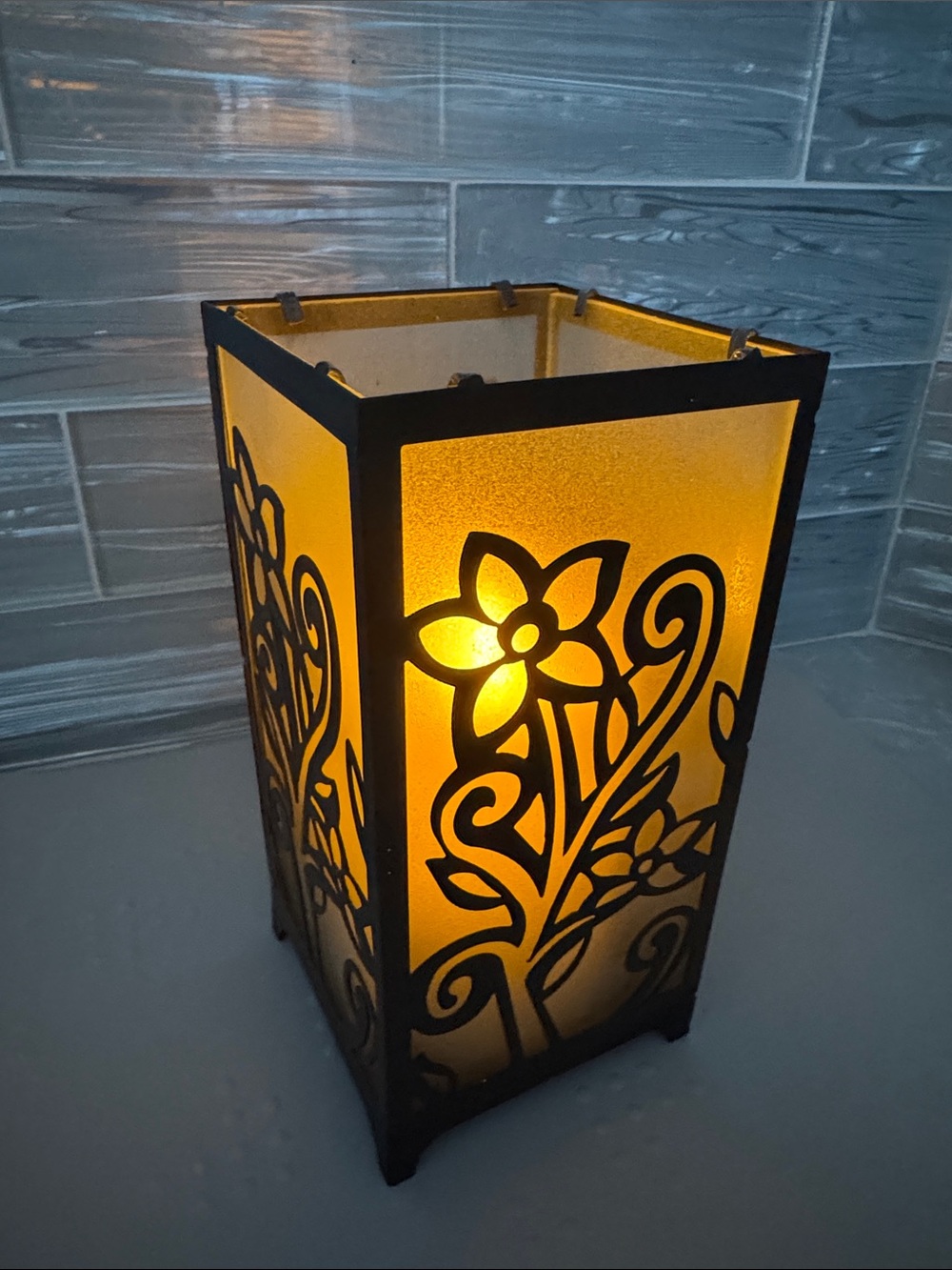 Decorative Black Floral Table Lantern